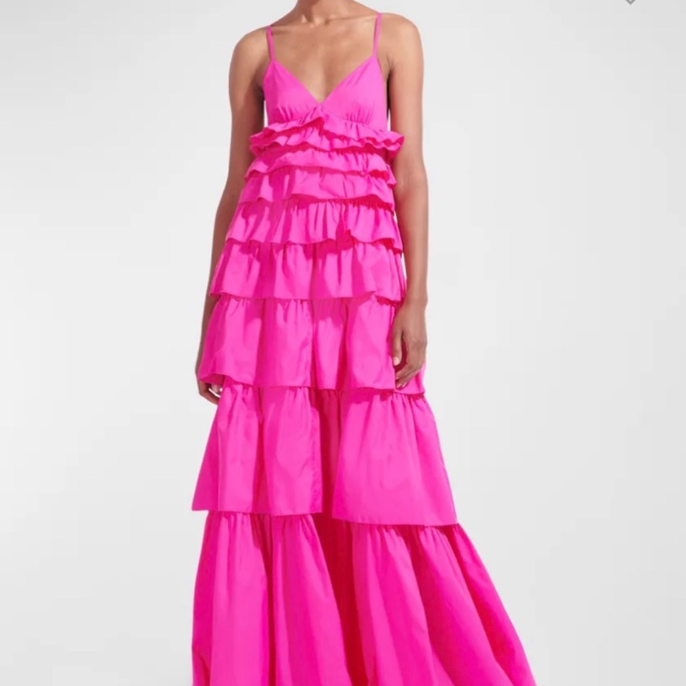 Staud Rylie Tiered Ruffle Tie-Back Gown